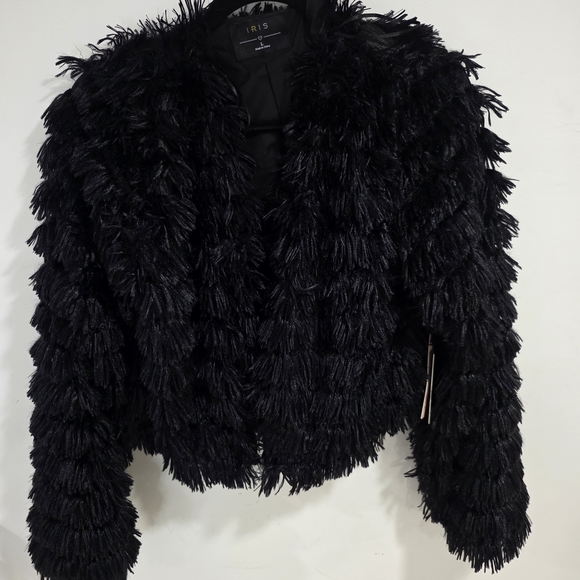 Black Fringe Faux Women's Cropped Jacket - Picture 10 of 11